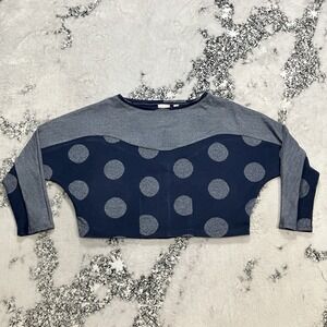 Postmark‎ Anthropologie Polka Dot Crop Top Sz Medium Sheer Blue Long Sleeve